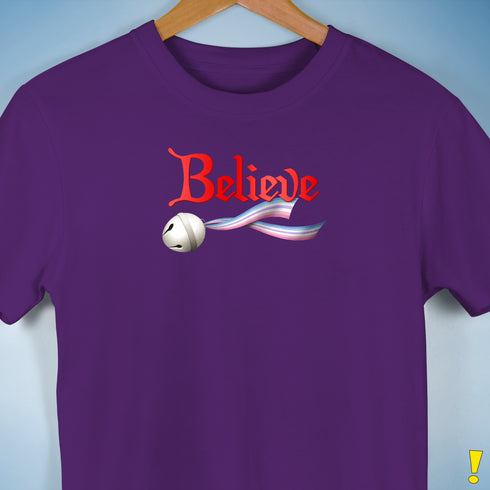 Believe Bigender Pride Flag Jingle Bell Premium Unisex T-Shirt - Purple